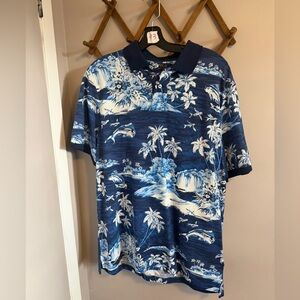 Polo Ralph Lauren travel shirt vacation shirt collar fish beach scenes men’s L